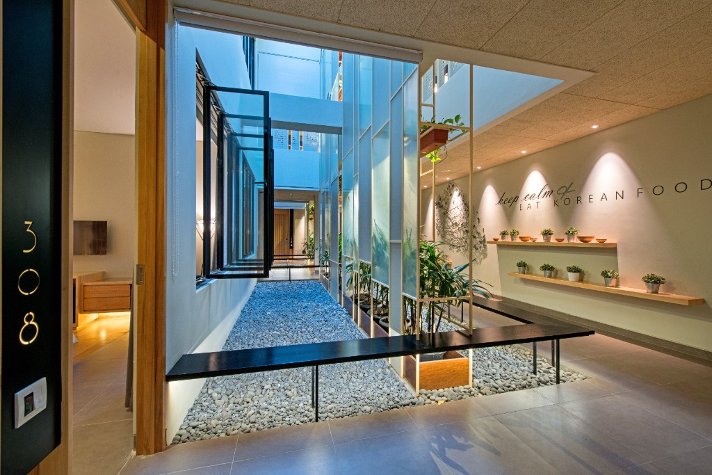 Open interior and stone garden concept